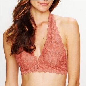 Free People Intimately Bralette Galloon Lace Halter Bra Pink Mauve Sz Small